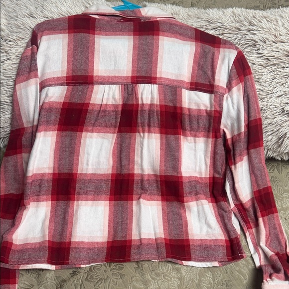 Plaid Crop Button-Front Top - Red/White - Picture 5 of 5